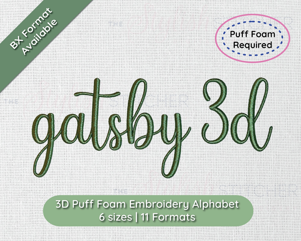 Gatsby 3D Puff Cursive Embroidery Font