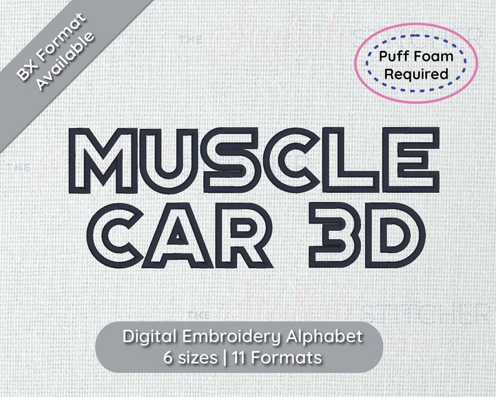 Muscle Car 3D Puff Digital Embroidery Font