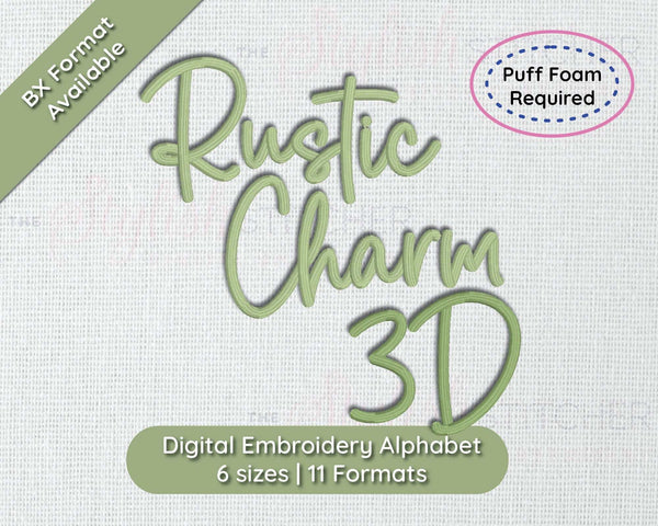 Rustic Charm 3D Puff Digital Embroidery Font