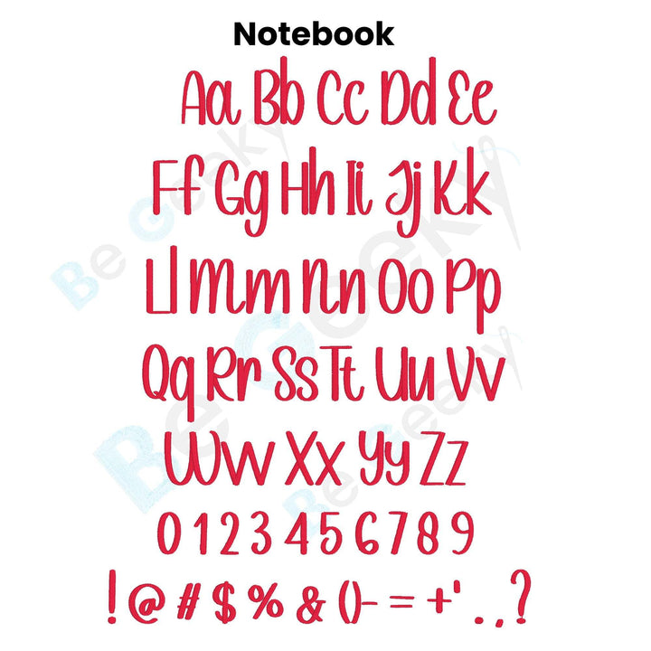 Notebook Digital Machine Embroidery Font