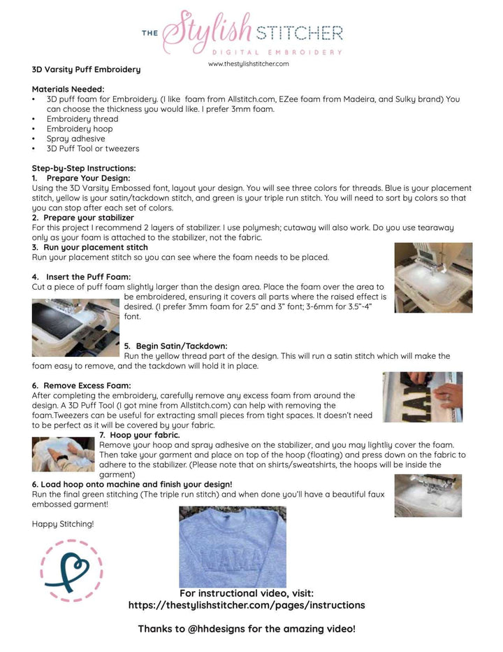 Varsity 3D Embossed Puff Instructions