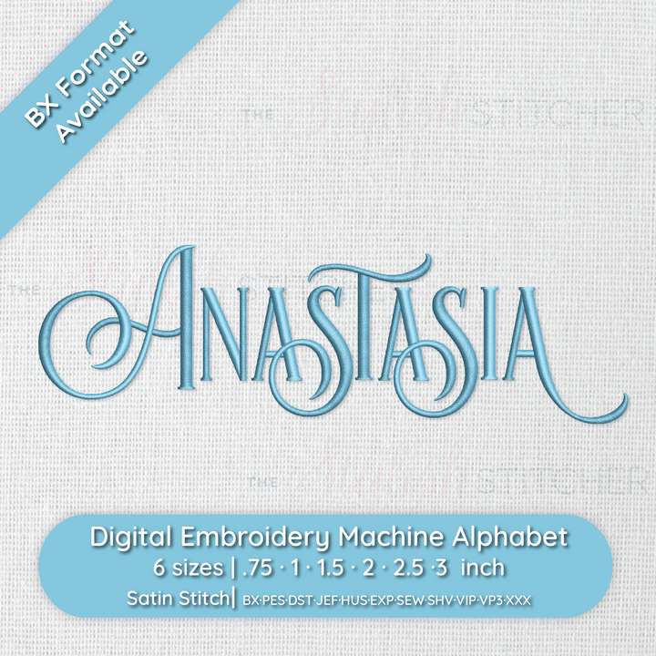 Photograph of Anastasia embroidery font