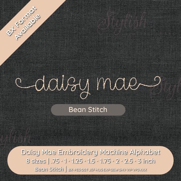 Daisy Mae Bean Stitch Cursive Embroidery Font