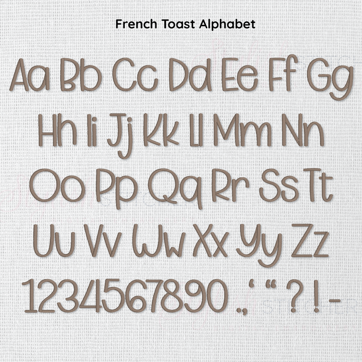 Photograph of French Toast embroidery font alphabet