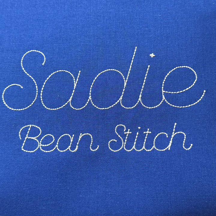 Photograph of stitched out Sadie Bean Stitch embroidery font