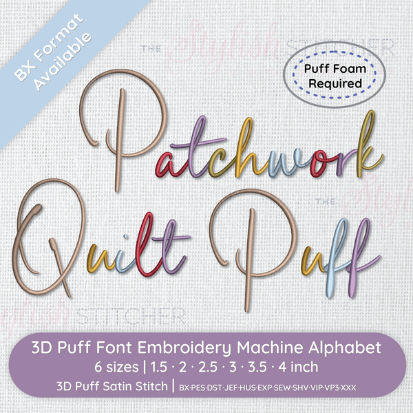 Patchwork Quilt Puff Digital Embroidery Font