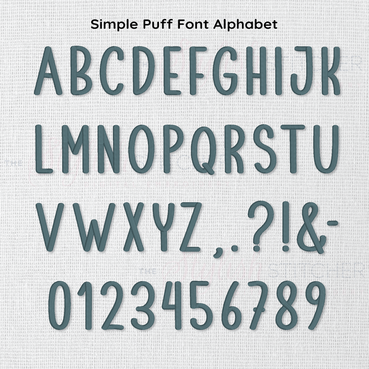 Photograph of Simple Puff embroidery font alphabet