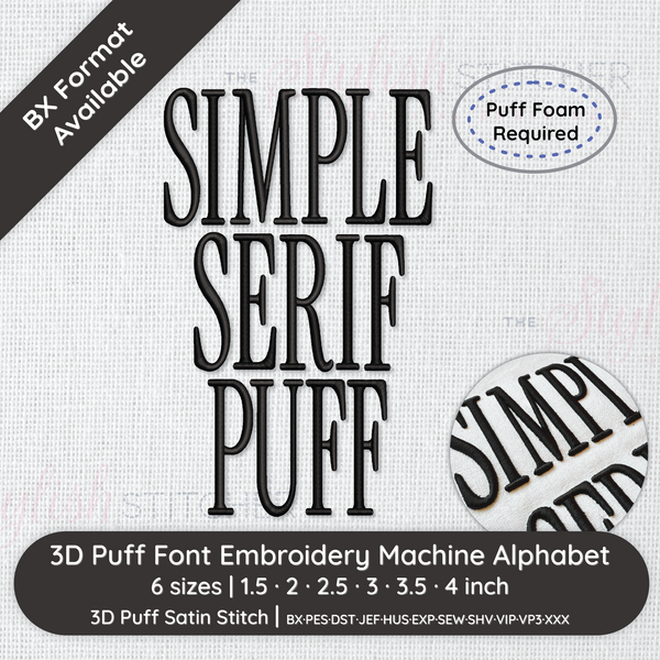 Photograph of Simple Serif Puff embroidery font
