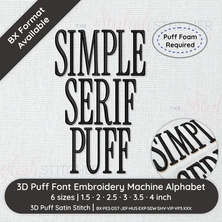 Photograph of Simple Serif Puff embroidery font