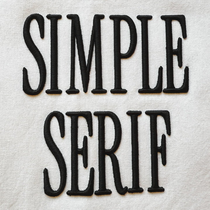 Close up photograph of stitched out Simple Serif Puff embroidery font
