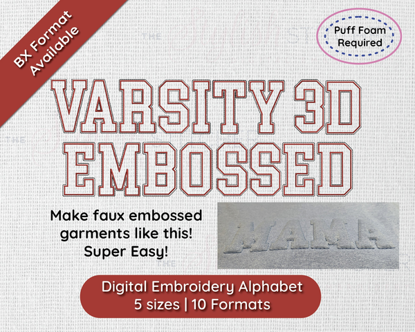 Varsity 3D Embossed Puff Digital Embroidery Font