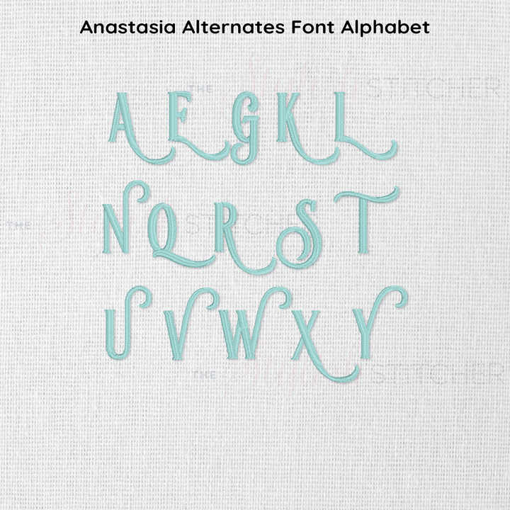 Photograph of Anastasia embroidery font alternate alphabet