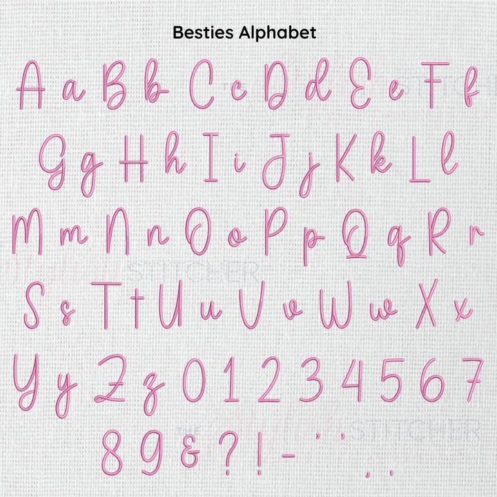 Photograph of Besties embroidery font alphabet