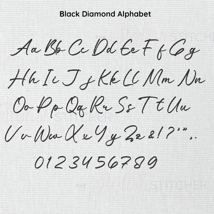 Black Diamond Alphabet set on a textured white background