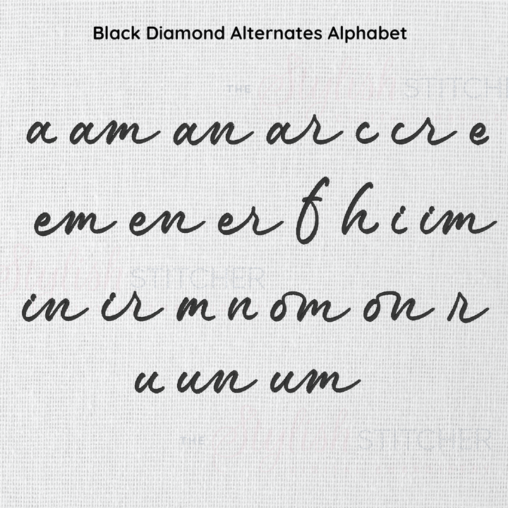 Black Diamond Alternates Alphabet on a textured white background