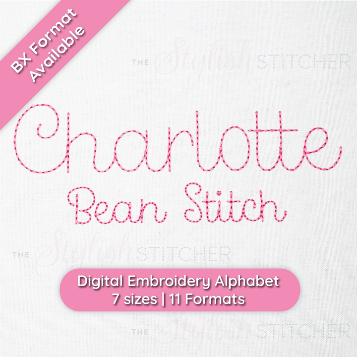 Photograph of Charlotte Bean Stitch Cursive Embroidery Font