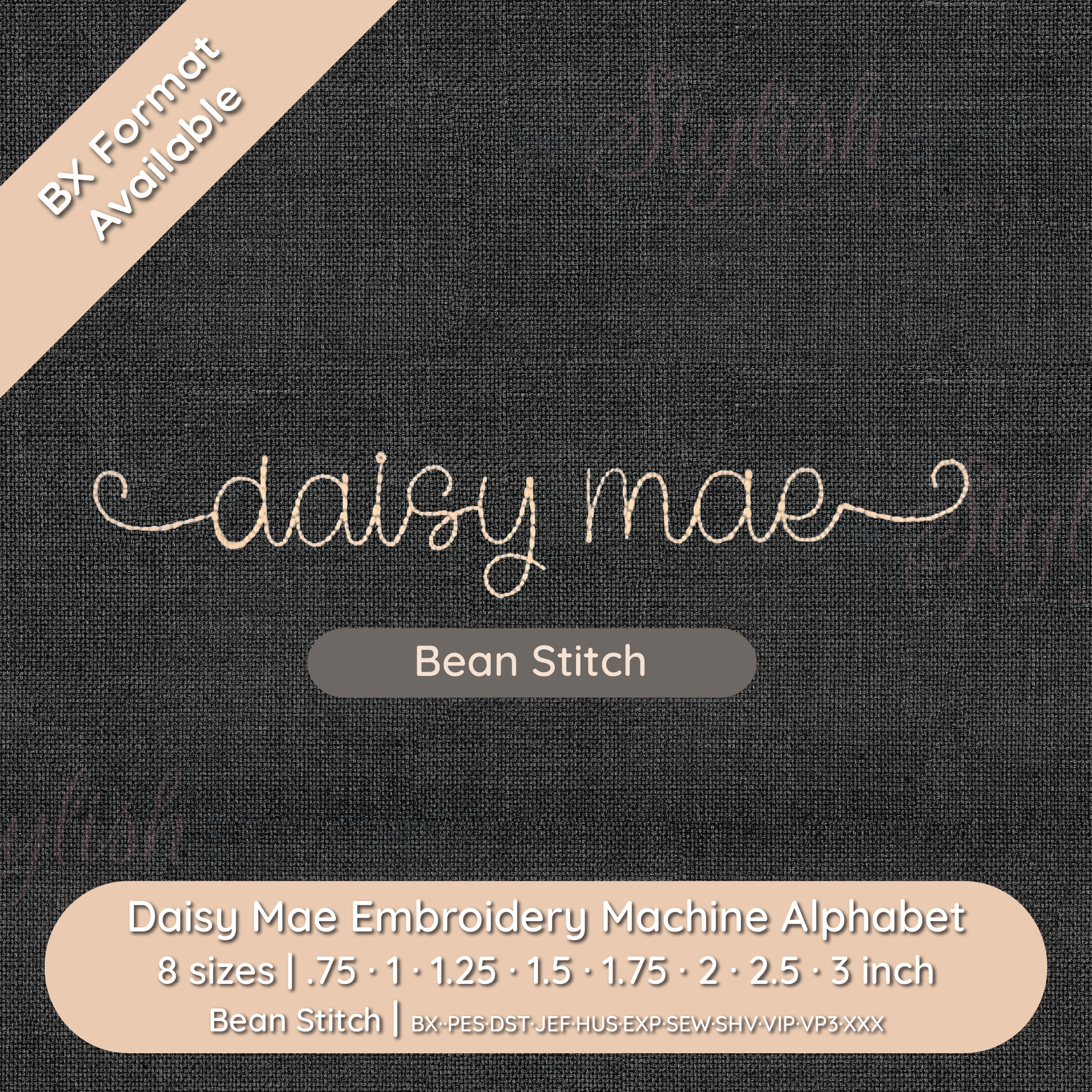 Daisy Mae Bean Stitch Cursive Embroidery Font - Perfect for Crafts ...