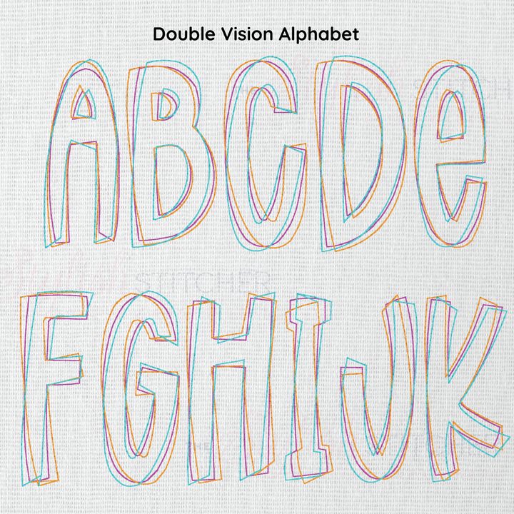 Photograph of stitched out Double Vision embroidery font alphabet