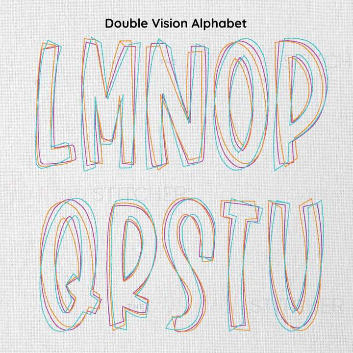 Photograph of stitched out Double Vision embroidery font alphabet