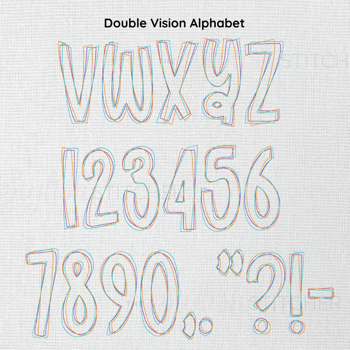 Photograph of stitched out Double Vision embroidery font alphabet