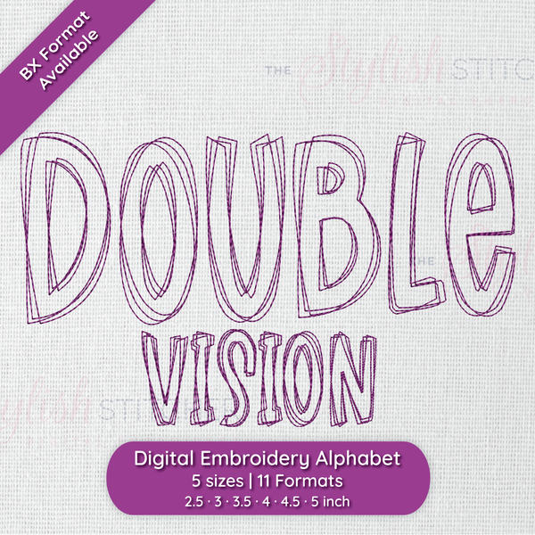 Photograph of stitched out Double Vision embroidery font