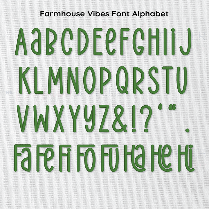 Photograph of Farmhouse Vibes embroidery font alphabet