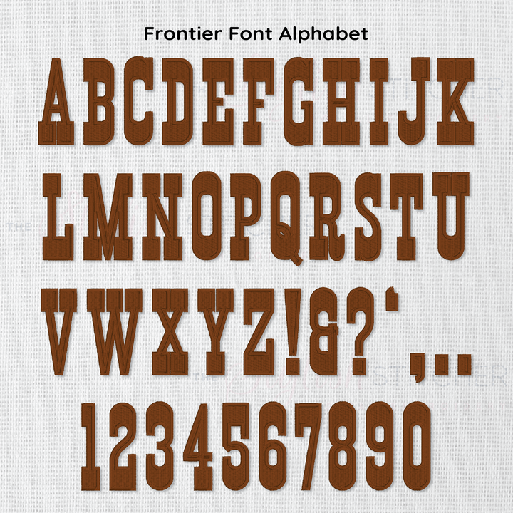 Photograph of Frontier embroidery font alphabet
