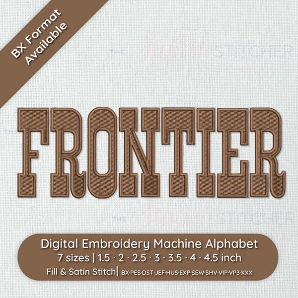 Photograph of Frontier embroidery font