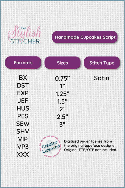 Handmade Cupcakes Font Duo - Satin Stitch Embroidery Design - Multi-Fo ...