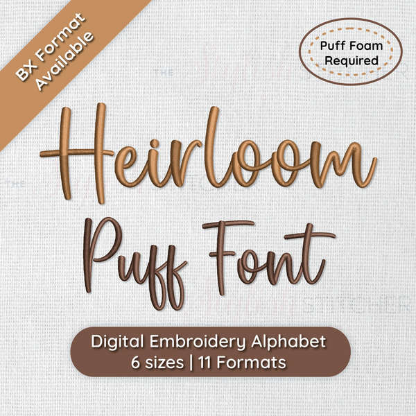 Photograph of stitched out Heirloom Puff embroidery font