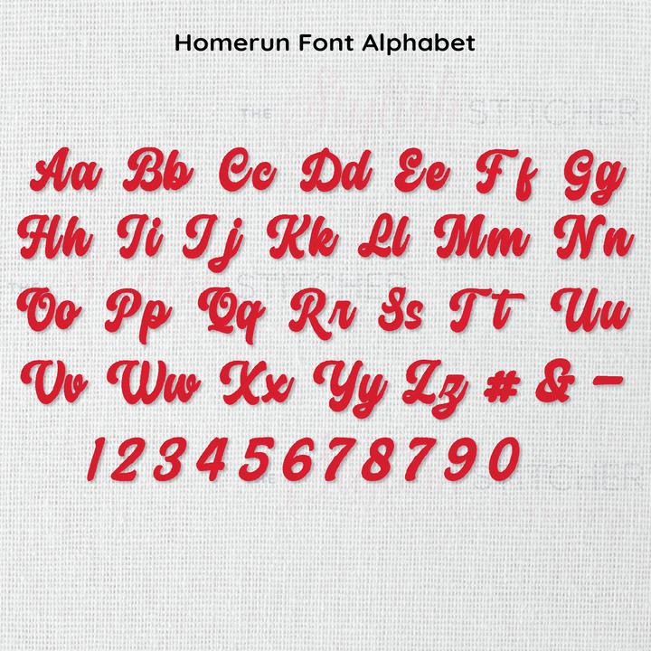 Photograph of Homerun embroidery font alphabet