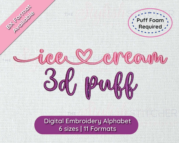 Ice Cream 3D Puff Digital Embroidery Font