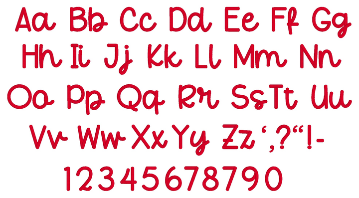 Photograph of stitched out Kind Heart 3D embroidery font alphabet