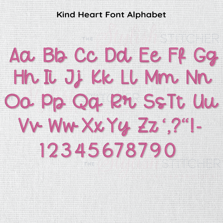 Photograph of Kind Heart embroidery font alphabet
