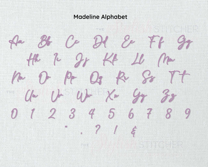 Photograph of Madeline embroidery font alphabet