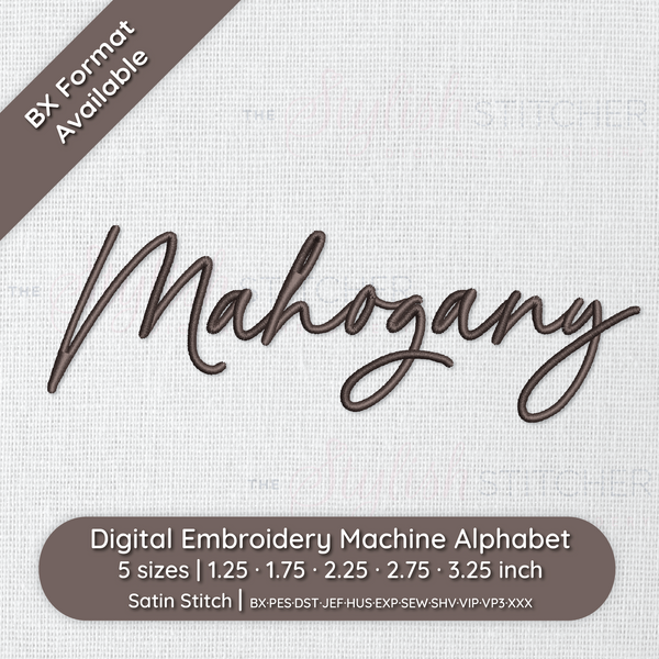 Photograph of Mahogany embroidery font