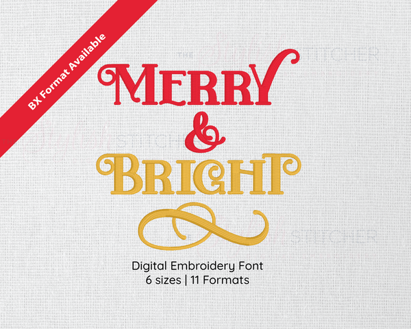 Photograph of Merry & Bright embroidery font