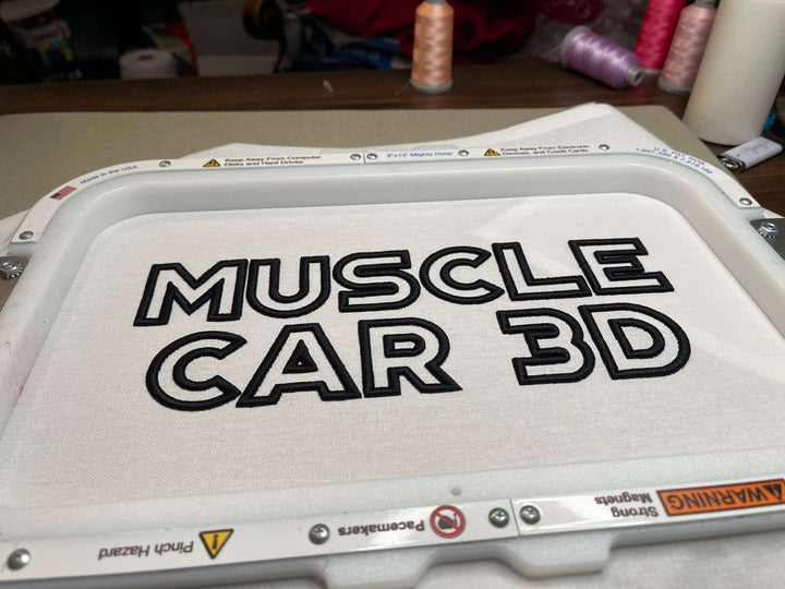 Muscle Car 3D Puff Digital Embroidery Font