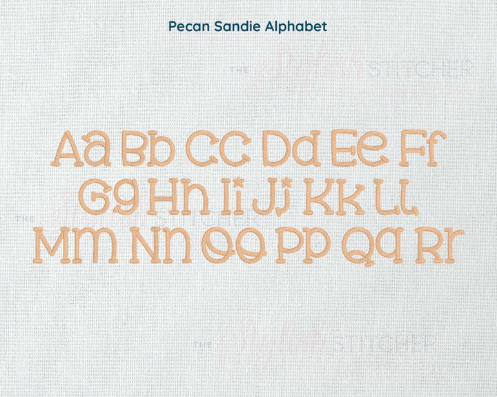 Photograph of Pecan Sandie embroidery font alphabet