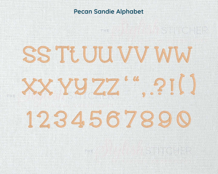 Photograph of Pecan Sandie embroidery font alphabet