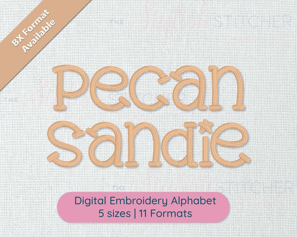 Photograph of Pecan Sandie embroidery font