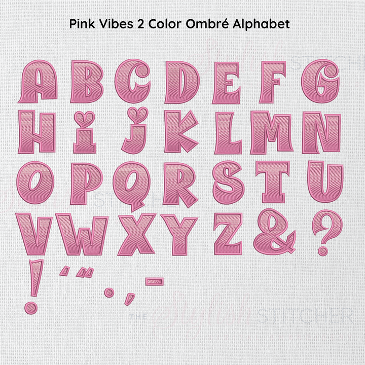 Photograph of Pink Vibes embroidery font alphabet
