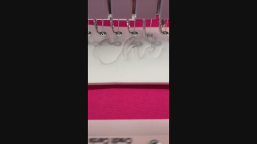 Video showcasing machine stitching of 3D Cherish Puff font