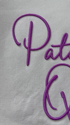Video showcasing stitched out Patchwork Quilt Puff font