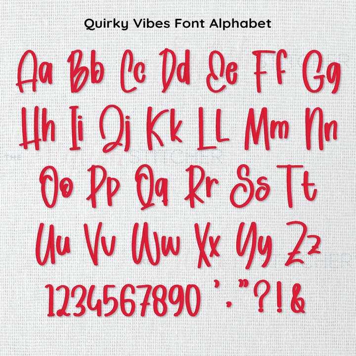 Photograph of Quirky Vibes embroidery font alphabet