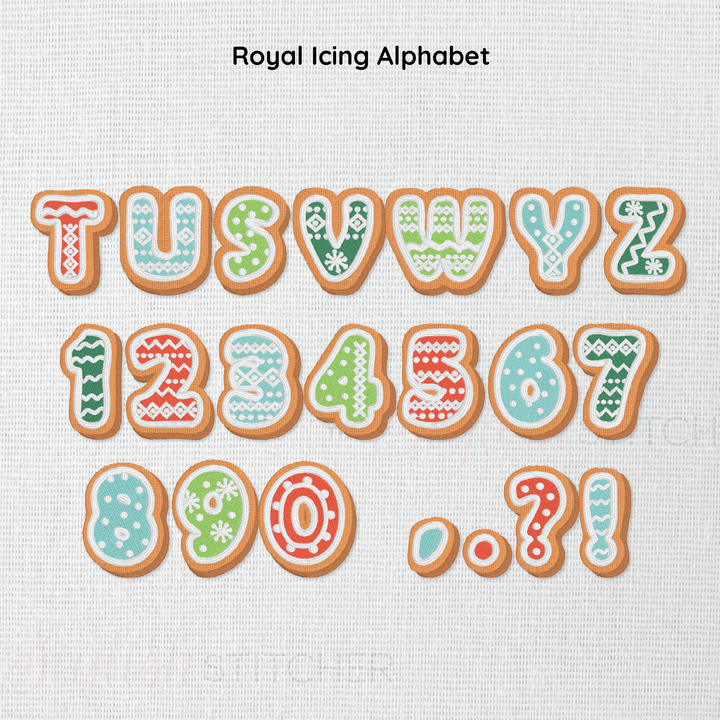 Photograph of stitched out Royal Icing embroidery font alphabet
