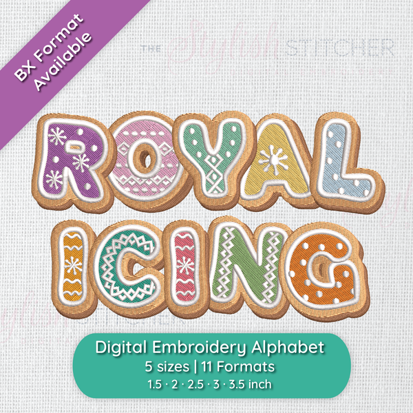 Photograph of stitched out Royal Icing embroidery font