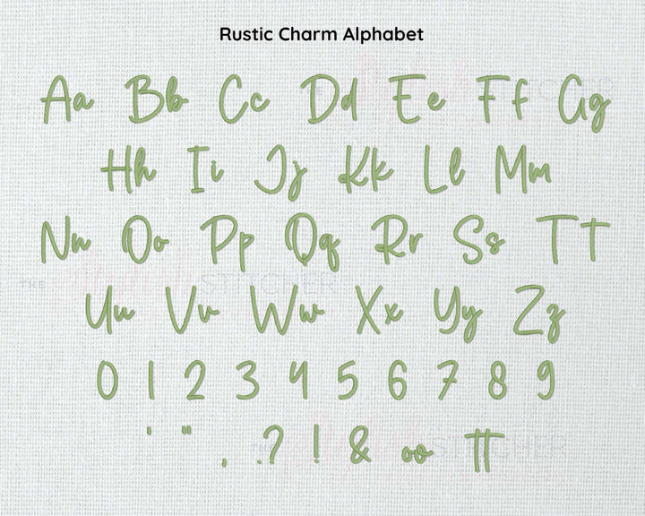 Photograph of Rustic Charm 3D embroidery font alphabet