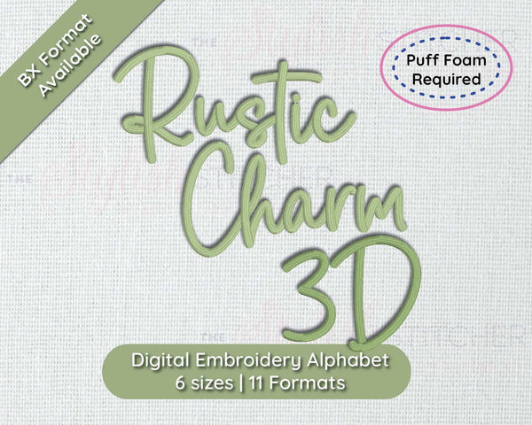 Photograph of Rustic Charm 3D embroidery font
