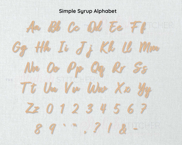 Photograph of Simple Syrup embroidery font alphabet